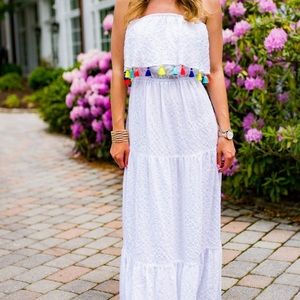 LILLY PULITZER Caridee MAXI Dress Resort White Twirl Strapless Tassel